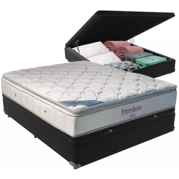 Colchão Casal D33 Freedom + Base Box Baú Preto – ORTOBOM + BIOSTAR