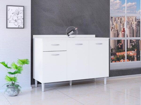 Balcão de cozinha Poquema com tampo 1,20 - Branco