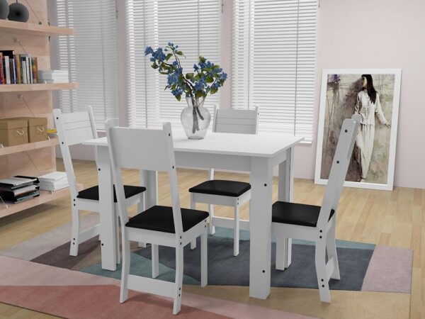 Mesa de Jantar Caribe Com 4 Cadeiras – Branco/Preto