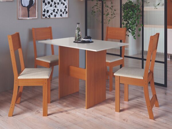 Mesa de Jantar Karla Com 4 Cadeiras – Freijo/Off White/Bege