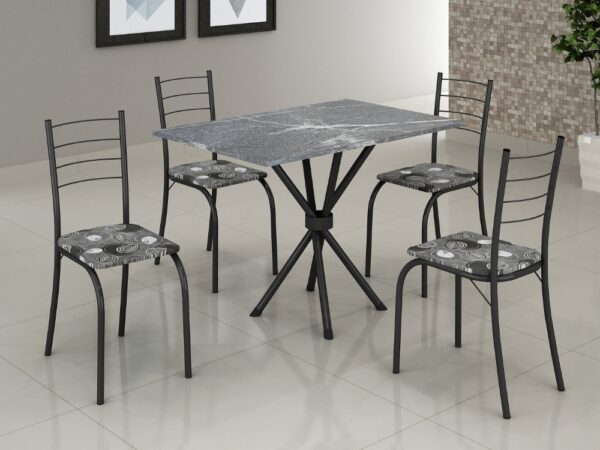 Conjunto Mesa Tubular Rio Preto Fosco com 4 cadeiras Tampo Granito Topázio – 1.00x0.60