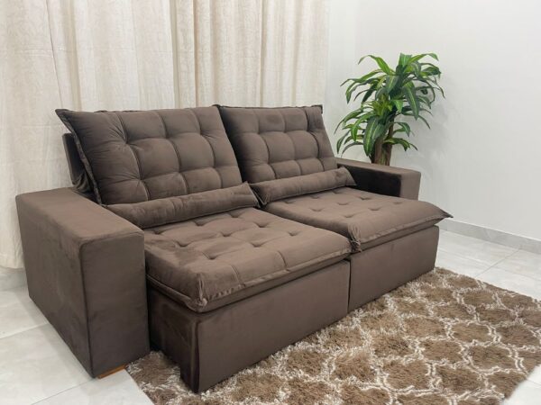 Sofá Retrátil Reclinável Small 2.30m – Marrom Veludão