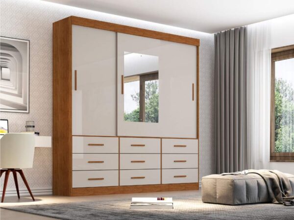 Guarda-Roupa New Star 3 portas de correr com espelho - Cinamomo/Off White