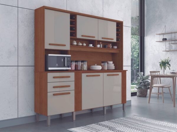 Armário Kit de Cozinha Catar 6 Portas 2 Gavetas – Cinamomo/Off White