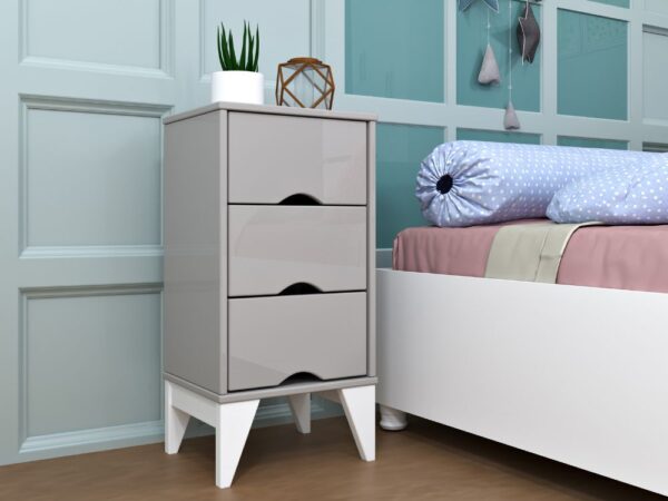 Mesa de Cabeceira Twister 3 Gavetas Tcil -  Off White