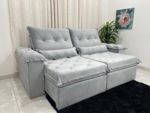 Sofá Retrátil Reclinável Valência  2.50m - Prata Veludo