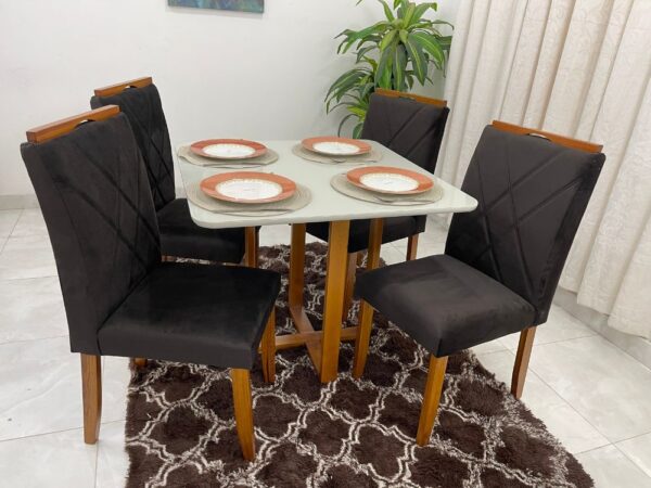 Mesa de Jantar Itália 0.90x0.90 Com 4 Cadeiras Califórnia – Cinamomo/Off White/Marrom