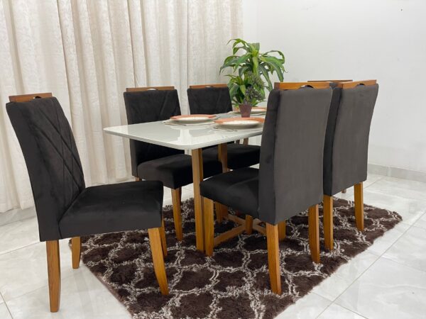 Mesa de Jantar Itália 1.60x0.80 Com 6 Cadeiras Califórnia – Cinamomo/Off White/Marrom