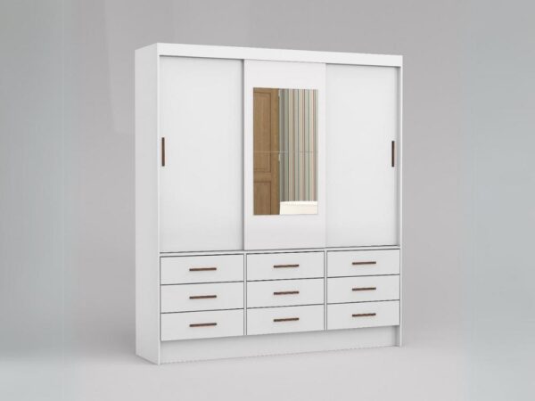 Guarda-Roupa Sevilha c/ espelho 3 Portas e 9 Gavetas –  Branco
