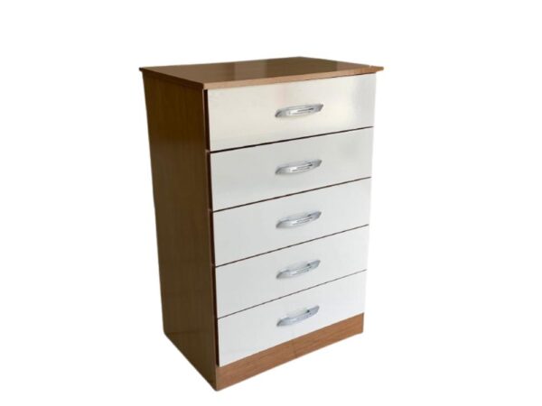 Cômoda Evidência 5 gavetas – Cinamomo/Branco