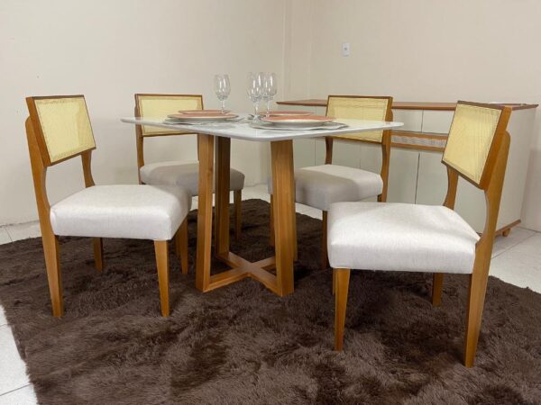 Mesa de Jantar Pedro 1.20x0.80 Com 4 Cadeiras Grécia – Cinamomo/Off White