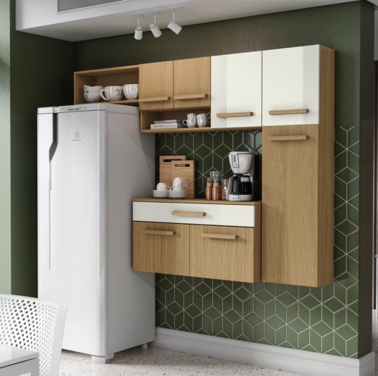 Cozinha Compacta 1,84 m Rubi com Balcão Atacama TX/Off White - ARAMÓVEIS