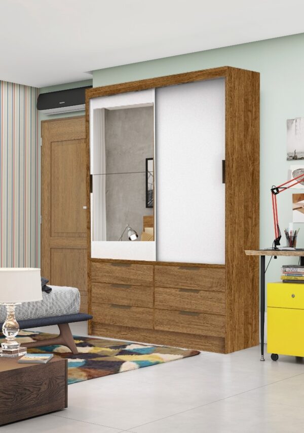 Guarda-Roupa 2 Portas Sevilha Plus(Com espelho) 1,10 m Freijó/Branco – CARIOCA MÓVEIS