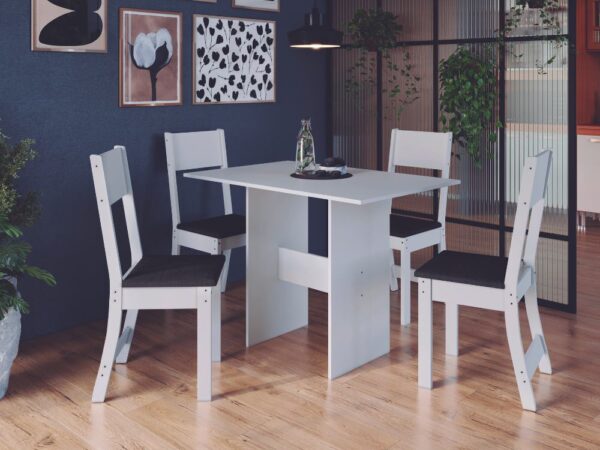 Mesa de Jantar Karla Com 4 Cadeiras – Branco/Preto