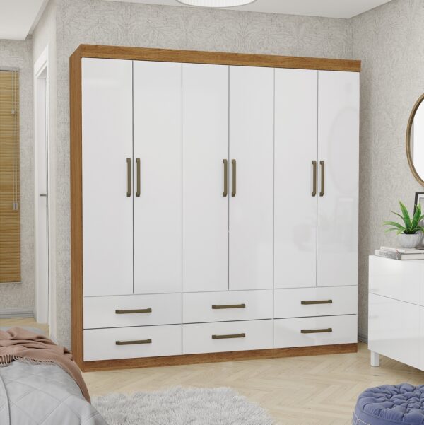 Guarda-Roupa 6 Portas(Sem Espelho/Sem Pés)Dallas 1,53 m Freijó/Branco – CARIOCA MÓVEIS