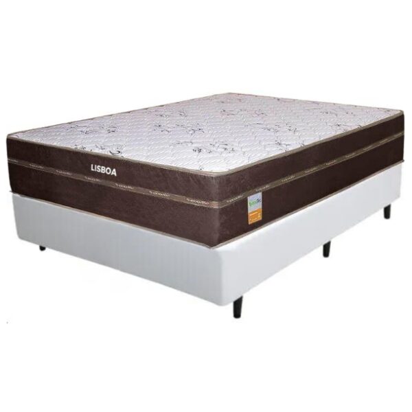 Colchão Casal Lisboa + Base Box Simples Avalon Corino Branco  – ECOTEC + AVALON