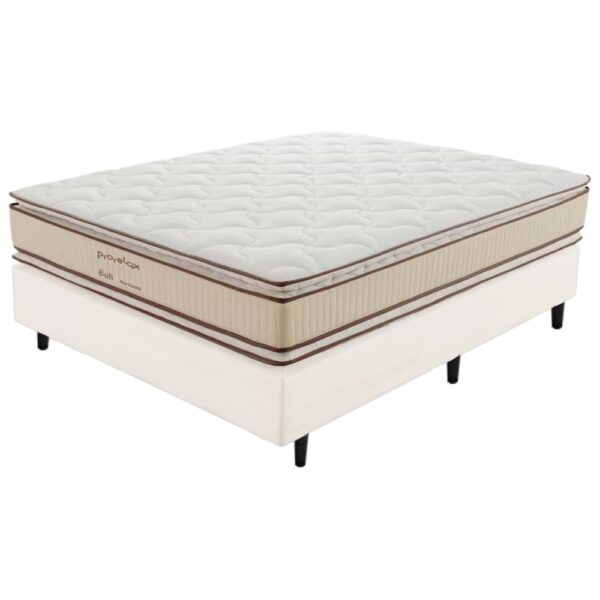 Colchão Casal Bali + Base Box Simples Avalon Corino Branco – PRORELAX + AVALON COLCHÕES