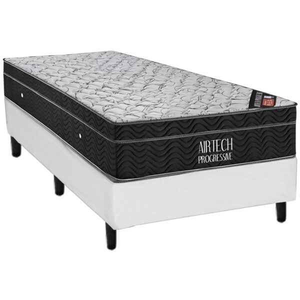 Colchão Solteiro Airtech Progressive + Base Box Simples Avalon Corino Branco – ORTOBOM + AVALON COLCHÕES