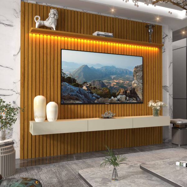Home até 85" Nobre Ripado 230(Com Nicho) Naturale/Off White - GELIUS