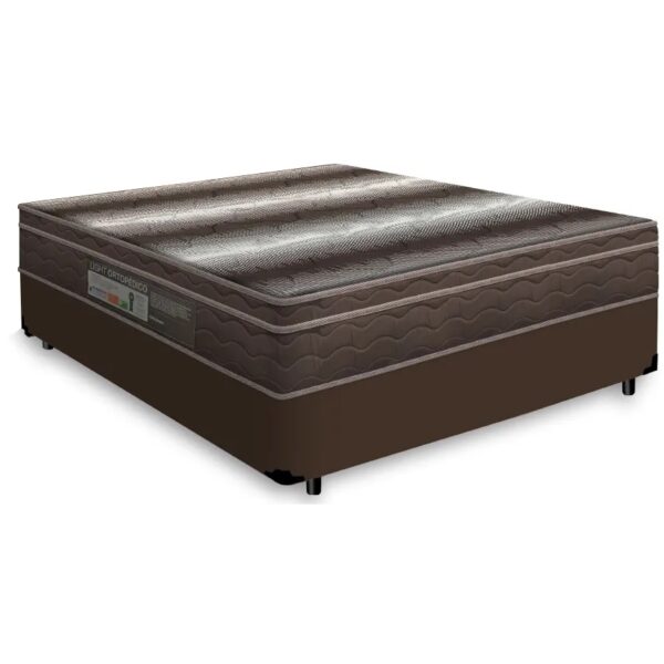 Colchão Casal Light Ortopedic + Base Box Simples Corino Marrom – ORTOBOM + AVALON COLCHÕES