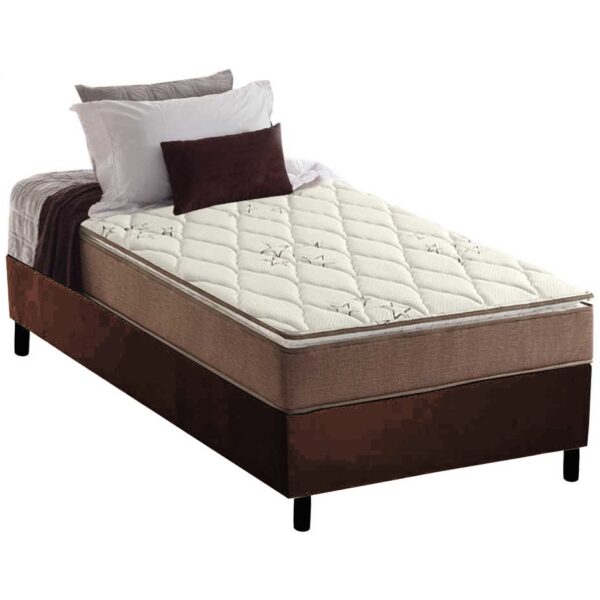 Colchão Solteiro Star Pillow In + Base Box Simples Avalon Corino Marrom – ANJOS COLCHÕES + AVALON COLCHÕES