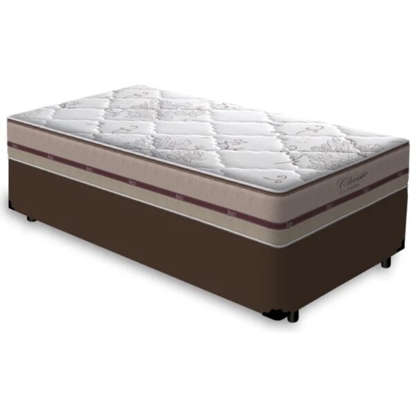 Colchão Solteiro Classic Ensacadas Bege + Base Box Simples Marrom – ANJOS + BIOSTAR