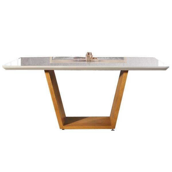 Mesa Atenas 160 Imbuia Natural/Vidro Off White - MARKA MÓVEIS
