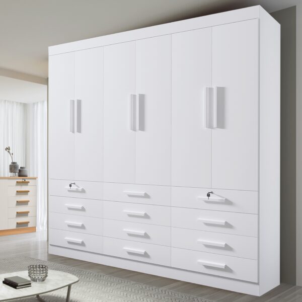 Guarda-Roupa 6 Portas Mônaco 2,40 m Branco - D'DORO MÓVEIS
