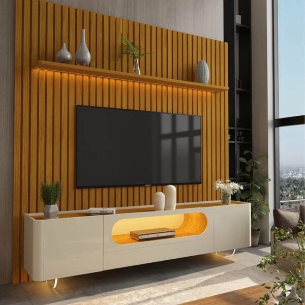 Painel Nobre 230 Naturale + Rack Nobre 210 Off White/Naturale - GELIUS