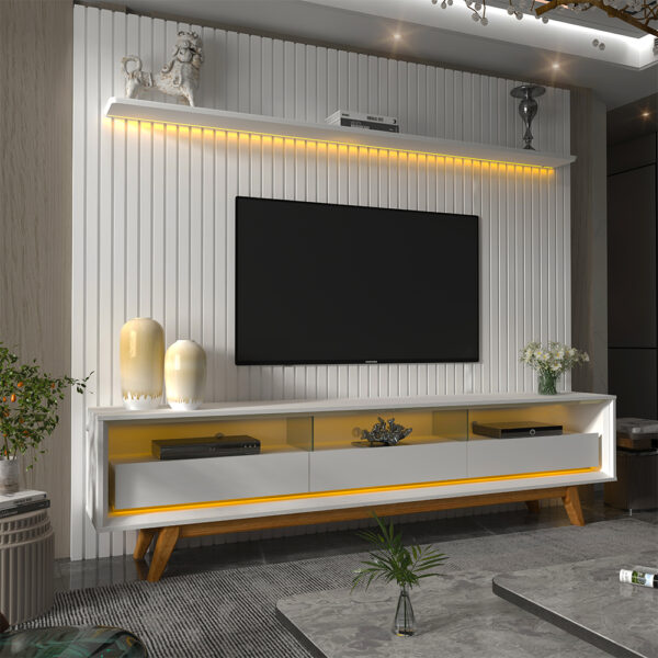 Painel até 85" Nobre 230 + Rack Requinte 212 Branco Diamante - GELIUS