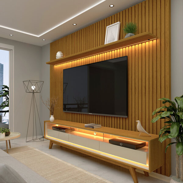 Painel até 85" Nobre 230 Naturale + Rack Requinte 212 Naturale/Off White - GELIUS