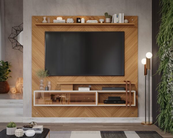 Painel até 65" Saquarema Nature/Off White - PERMÓBILI