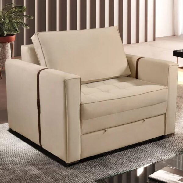 Poltrona Cama Atalaia 1,14 m Bege - LUXURY ESTOFADOS