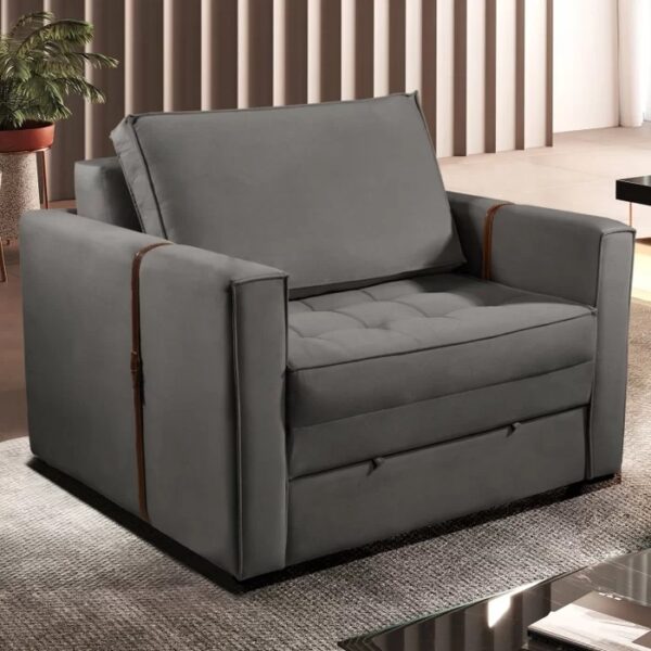 Poltrona Cama Atalaia 1,14 m Cinza - LUXURY ESTOFADOS