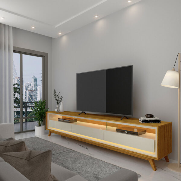 Rack até 75" Requinte 212 Naturale/Off White - GELIUS