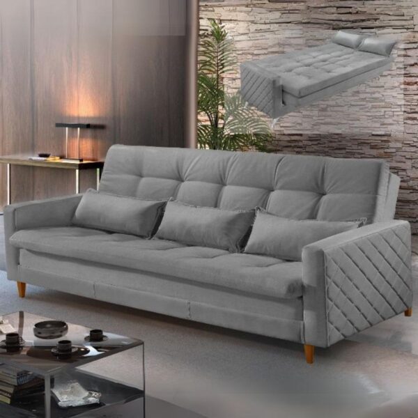 Sofá Cama Viena 2,10 m Linho Cinza – LUXURY ESTOFADOS