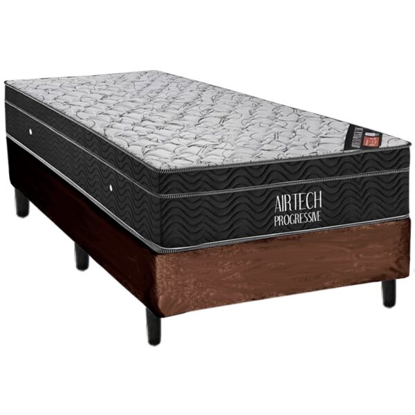 Colchão Solteiro Airtech Progressive + Base Box Simples Corino Marrom – ORTOBOM + BIOSTAR
