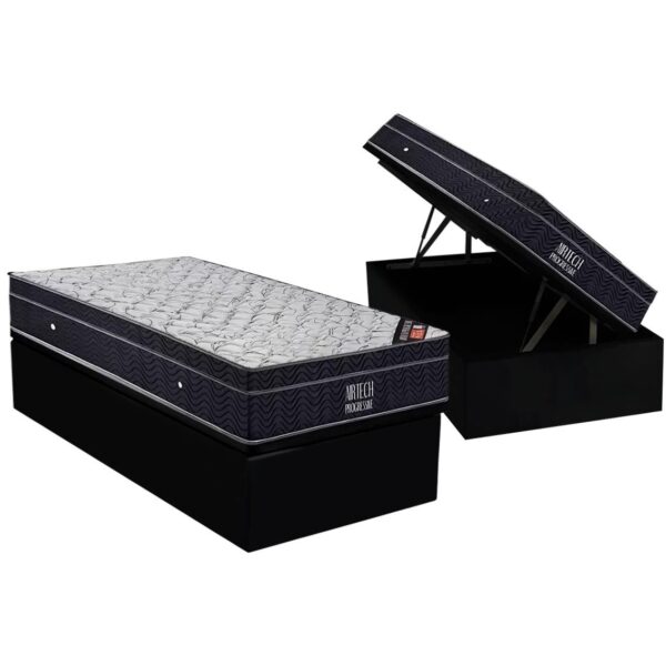 Colchão Solteiro Airtech Progressive D26 + Base Box Baú Biostar Preto – ORTOBOM + BIOSTAR