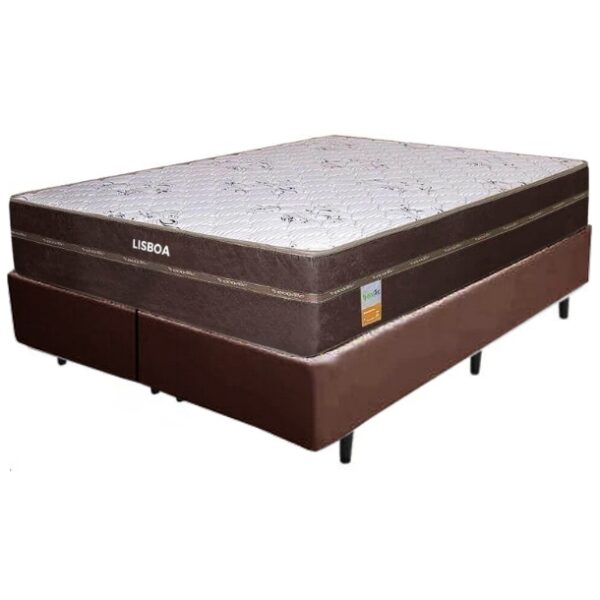 Colchão Queen Lisboa + Base Box Simples Avalon Corino Marrom – ECOTEC + AVALON