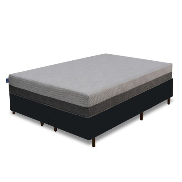 Colchão Queen D28/D40 Fit Visco + Base Box Simples Avalon Corino Preto – UMAFLEX + AVALON COLCHÕES
