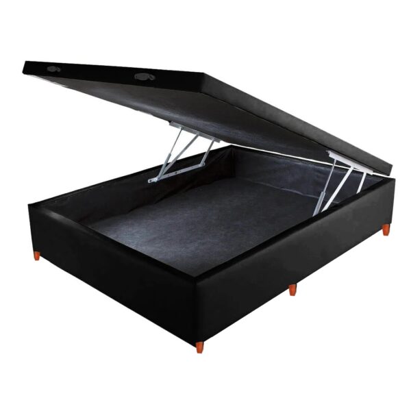 Base Box Casal Baú Avalon Corino Preto - AVALON COLCHÕES