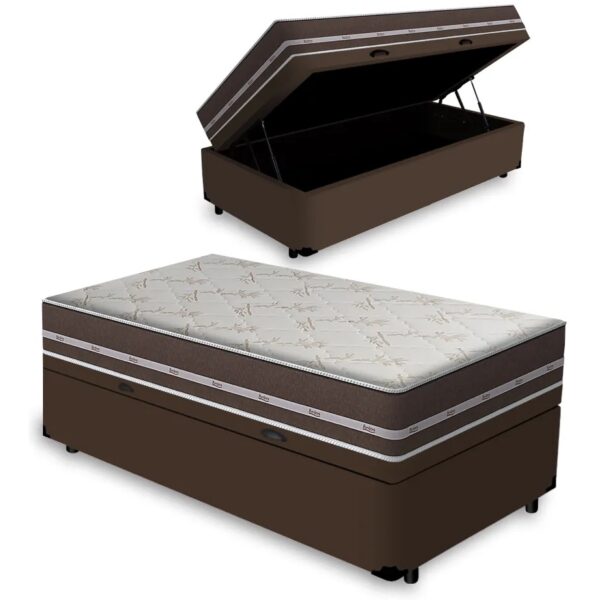 Colchão Solteiro Classic Superlastic D26 Marrom + Base Baú Biostar Marrom – ANJOS + BIOSTAR