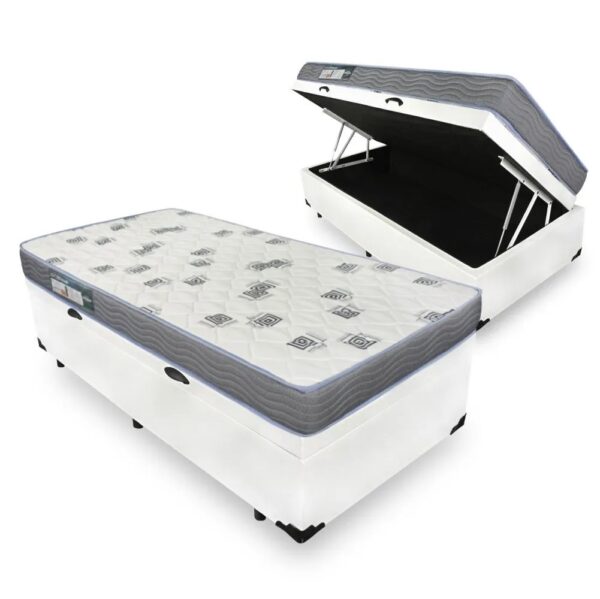 Colchão Solteiro Light D33 + Base Box Baú Branco - ORTOBOM + BIOSTAR