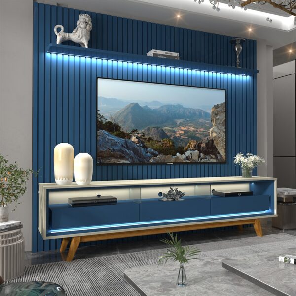 Painel até 85″ Nobre 230 Azul + Rack Requinte 212 Off White/Azul – GELIUS