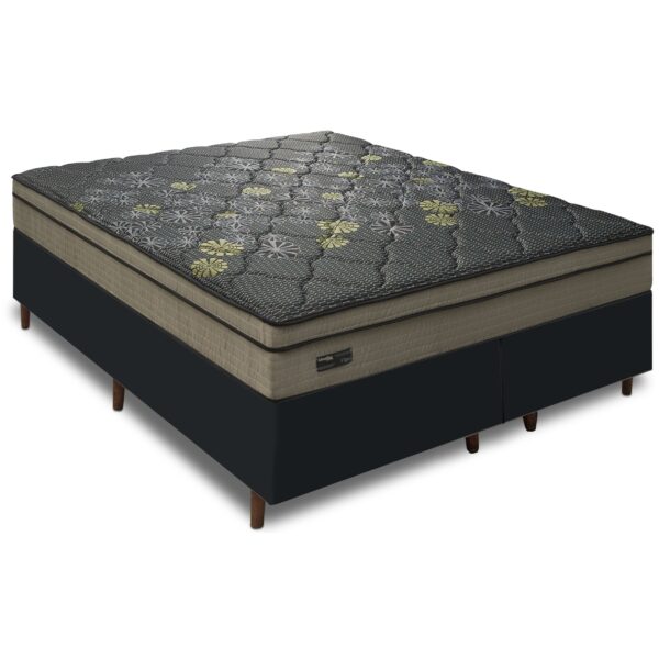 Colchão Queen D26 Vigo + Base Box Simples Avalon Corino Preto – UMAFLEX + AVALON