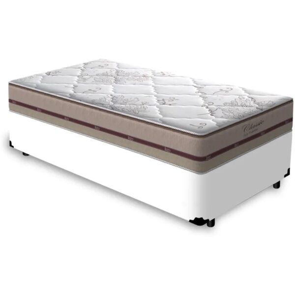 Colchão Solteiro Classic Ensacadas Bege + Base Box Simples Branco – ANJOS + BIOSTAR