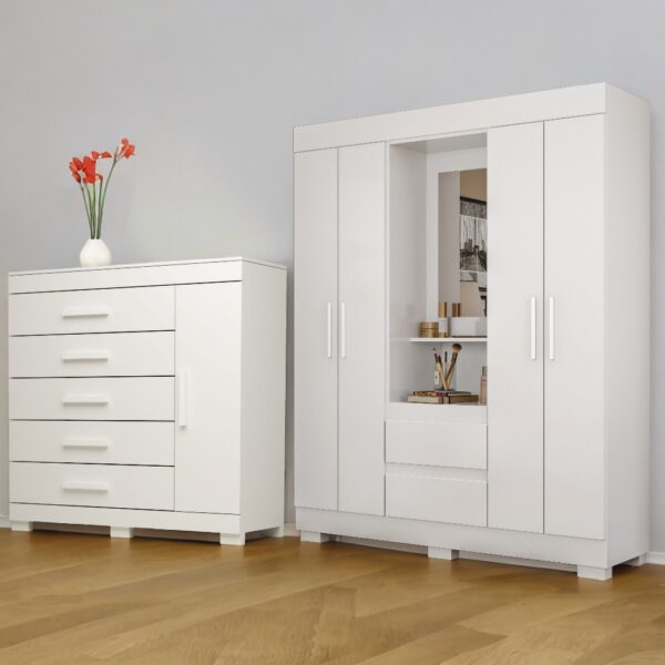 Guarda-Roupa Capelinha Isabely + Cômoda Rayane Branco - ACP MÓVEIS