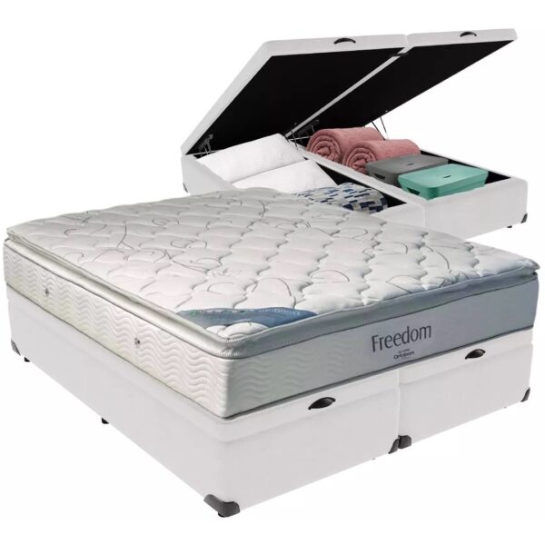 Colchão Queen D33 Freedom + Base Box Baú Branco – ORTOBOM + AVALON