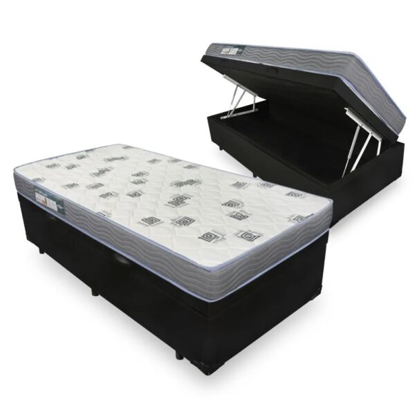 Colchão Solteiro Light D33 + Base Box Baú Preto - ORTOBOM + BIOSTAR