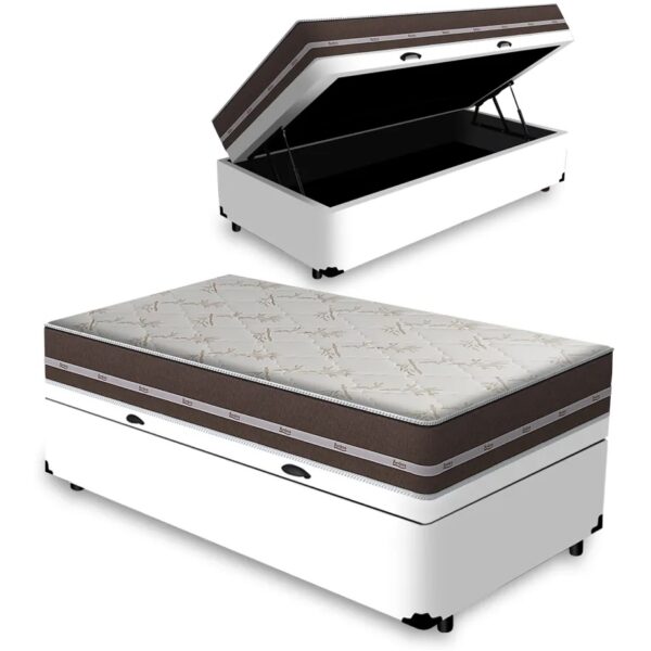 Colchão Solteiro Classic Superlastic D26 Marrom + Base Baú Biostar Branco – ANJOS + BIOSTAR
